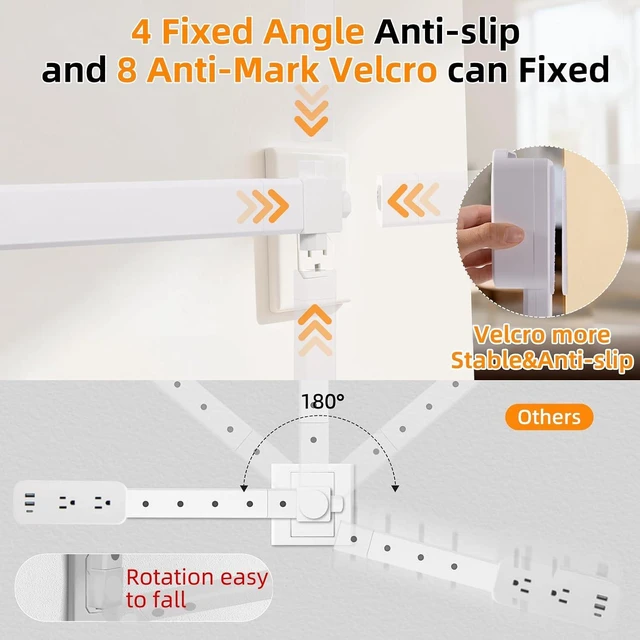 Alt view image 3 of 7 - 17-41in Outlet Extender,Upgrade Stable USB-C&USB-A Wall Outlet Extender Made of Fire Resistant Material,Wall Plug Extender Anti Wire Clutter, 4 Fixed Angles Suit for Outlet Behind Desk, Sofa(White)