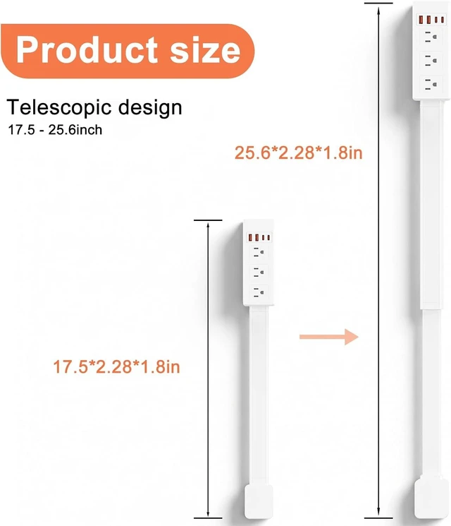 Alt view image 7 of 7 - Electrical Outlet Extender Stick, 7-in-1, 360° Rotating, 17"-26" Extends - (3 AC Outlets, 2 USB-C & 2 USB-A) - for Outlets Behind Sofas, Nightstands, Desks, Office Desks & More