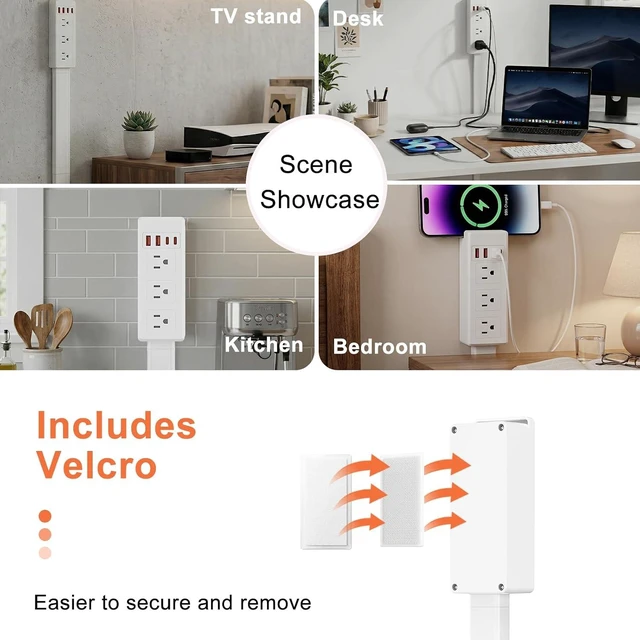 Alt view image 4 of 7 - Electrical Outlet Extender Stick, 7-in-1, 360° Rotating, 17"-26" Extends - (3 AC Outlets, 2 USB-C & 2 USB-A) - for Outlets Behind Sofas, Nightstands, Desks, Office Desks & More