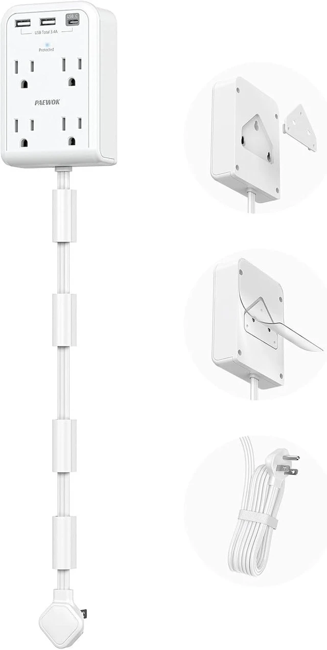 Main image of Short Power Strip 3FT, Outlet Extender Stick, Flat Wall Extension Cord, 4 AC Outlet, 3 USB Ports(1 Type C), Plug Extension Outlet, Small Surge Protector for Home Office Dorm Apartment