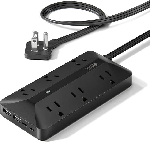 Main image of Surge Protector Power Strip 6FT, 6AC + 4USB Sleek Socket, 1050J, 10-in-1 Outlet Extender, Flat Plug Extension Cord with Multiple Outlets, Dorm Room Essentials, for Home Office & School