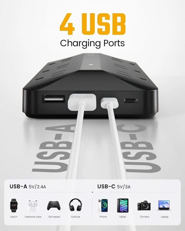 Alt view image 4 of 7 - Surge Protector Power Strip 6FT, 6AC + 4USB Sleek Socket, 1050J, 10-in-1 Outlet Extender, Flat Plug Extension Cord with Multiple Outlets, Dorm Room Essentials, for Home Office & School