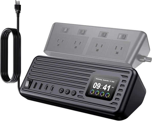 Main image of Surge Protector Power Strip, 100W 8-in-1 Power Station, 4 AC, 4 USB A/C, Fast Charging Station, GaN Technology, Smart Display, Digital Clock, 4 AC Individual Switches, 1200J Surge Protector