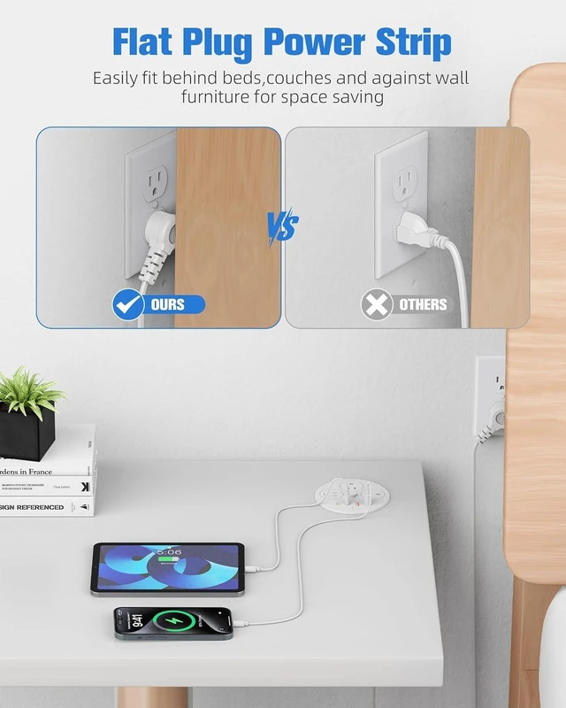 Alt view image 4 of 7 - 100W USB C Desktop Power Grommet, Double-Side 4 USB 5 Outlets (15Amp) , 4inch Hole Flush-Mount Recessed Power strip for Workspace Essential Desk Outlet Countertop White
