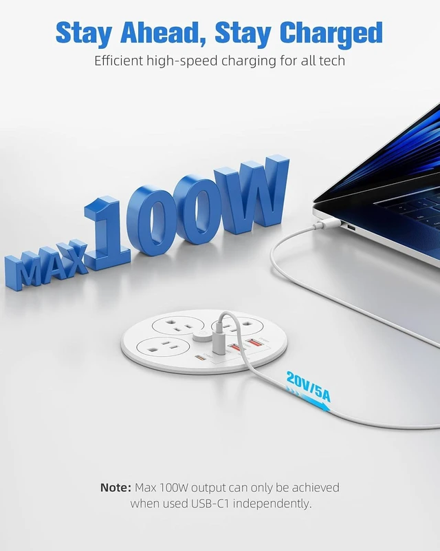 Alt view image 3 of 7 - 100W USB C Desktop Power Grommet, Double-Side 4 USB 5 Outlets (15Amp) , 4inch Hole Flush-Mount Recessed Power strip for Workspace Essential Desk Outlet Countertop White