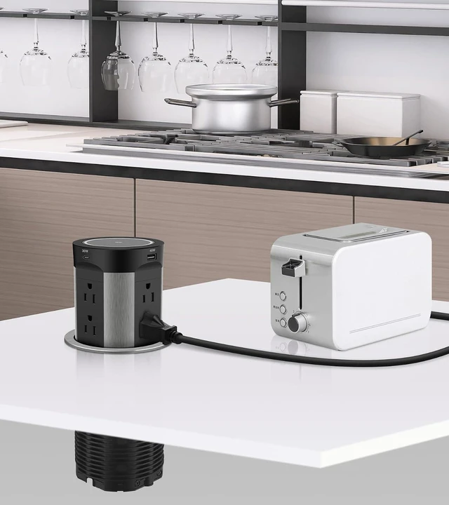 Alt view image 7 of 7 - Pop Up Outlet for Countertop, PD45W 4 USB/8 Outlets/Wireless Charger, 4-inch Flush Mount Island Kitchen Pop Out,15A Tamper Resistant Electrical Outlet -Space-Saving Recessed Design,1875W