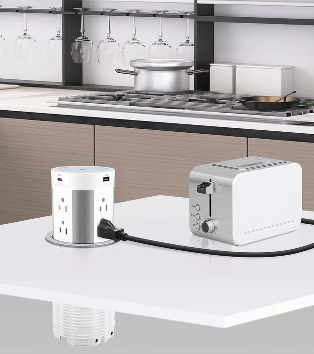 Alt view image 3 of 7 - Pop Up Outlet for Countertop, PD45W 4 USB/8 Outlets/Wireless Charger, 4-inch Flush Mount Island Kitchen Pop Out,15A Tamper Resistant Electrical Outlet -Space-Saving Recessed Design,1875W - White