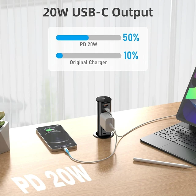 Alt view image 6 of 7 - 2" Pop Up Outlet for Countertop 20W USB Ports 2 Outlet ETL Listed, ETL Listed Space Saver Splashproof Tamper Resistant Pop Up Socket Desk Power Grommet Home Office Kitchen