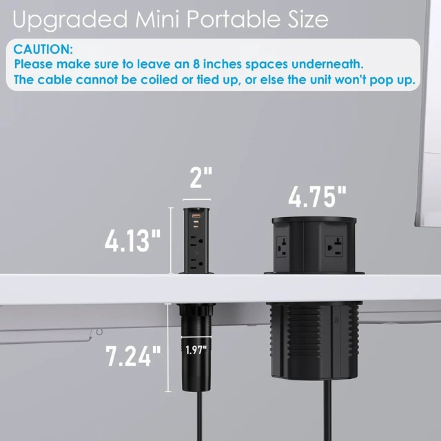 Alt view image 2 of 7 - 2" Pop Up Outlet for Countertop 20W USB Ports 2 Outlet ETL Listed, ETL Listed Space Saver Splashproof Tamper Resistant Pop Up Socket Desk Power Grommet Home Office Kitchen