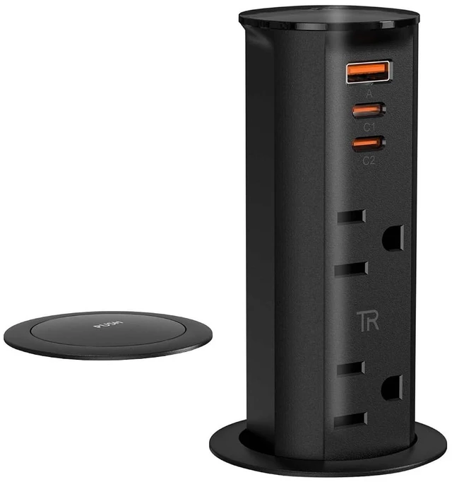Main image of 2" Pop Up Outlet for Countertop 20W USB Ports 2 Outlet ETL Listed, ETL Listed Space Saver Splashproof Tamper Resistant Pop Up Socket Desk Power Grommet Home Office Kitchen