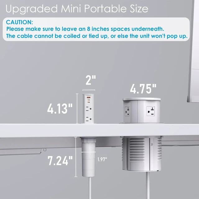 Alt view image 6 of 7 - 2" Pop Up Outlet for Countertop 20W USB Ports 2 Outlet ETL Listed, ETL Listed Space Saver Splashproof Tamper Resistant Pop Up Socket Desk Power Grommet Home Office Kitchen - White