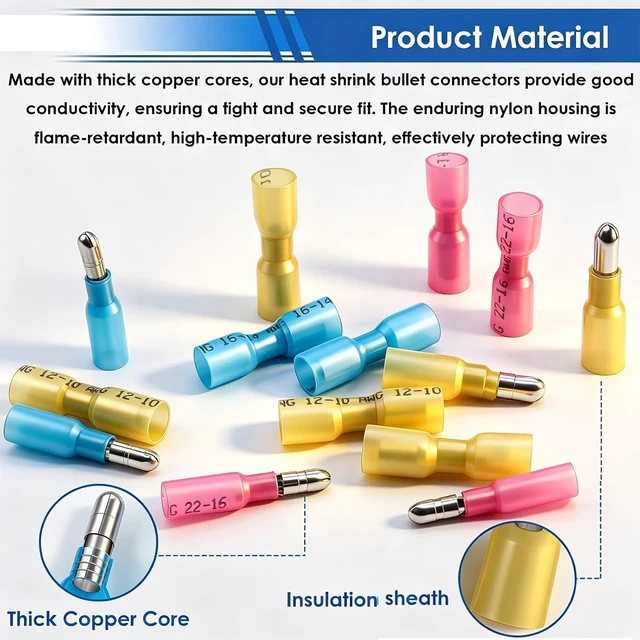 Alt view image 3 of 6 - 110PCS Heat Shrink Bullet Connectors Assortment Kit 22-10AWG Waterproof Bullet connectors Heat Shrink Female&Male Terminal for Automotive Boat Stereo Industrial Equipment