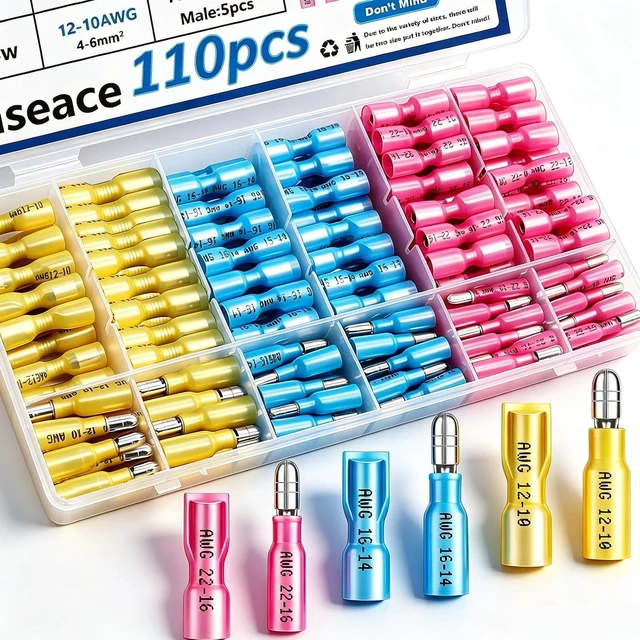 Main image of 110PCS Heat Shrink Bullet Connectors Assortment Kit 22-10AWG Waterproof Bullet connectors Heat Shrink Female&Male Terminal for Automotive Boat Stereo Industrial Equipment