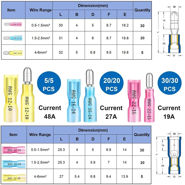Alt view image 5 of 6 - 110PCS Heat Shrink Bullet Connectors Assortment Kit 22-10AWG Waterproof Bullet connectors Heat Shrink Female&Male Terminal for Automotive Boat Stereo Industrial Equipment