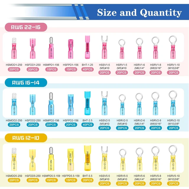 Alt view image 6 of 7 - 620Pcs Heat Shrink Wire Connectors Kit with Crimping Tool,Waterproof Electrical Crimp Ring Fork Spade Bullet Butt Splice Terminal for Automotive Boat Stereo Industrial Equipment
