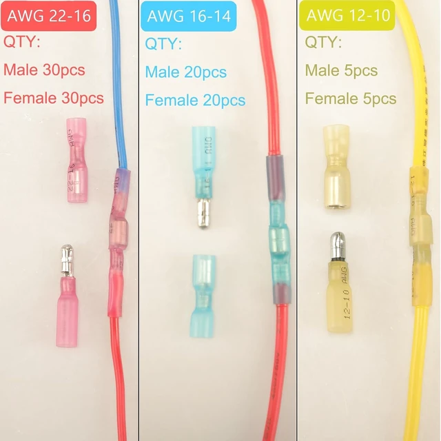 Alt view image 4 of 7 - 110pcs Heat Shrink Bullet Wire Connectors Kit, Waterproof Bullet Terminals Connectors Female & Male Wire Crimp Terminals, Marine Grade Bullet Terminals