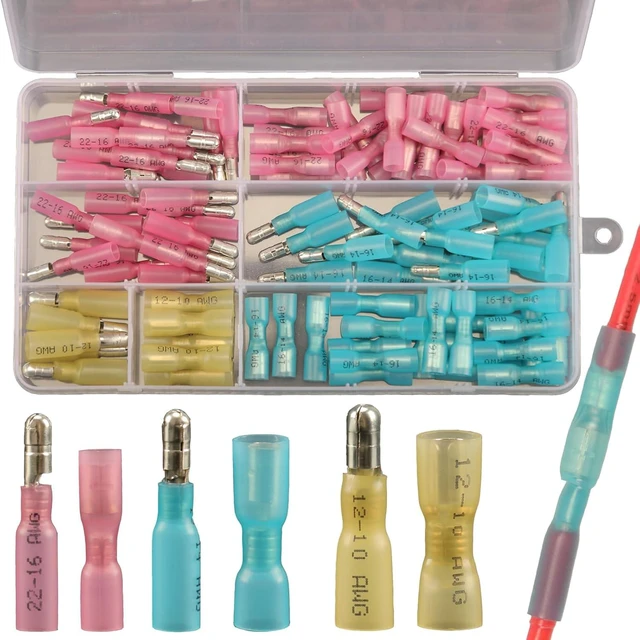 Main image of 110pcs Heat Shrink Bullet Wire Connectors Kit, Waterproof Bullet Terminals Connectors Female & Male Wire Crimp Terminals, Marine Grade Bullet Terminals