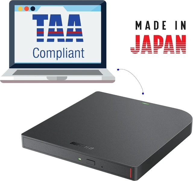 Alt view image 2 of 7 - BUFFALO 6X Portable Blu-ray Drive, TAA-Compliant, Read/Write, Plays and Burns BD/DVD/CD, USB 3.2 (Gen 1) Type-A/Type-C, Compatible with Mac/PC/Win 8 / Win 10 / Win 11 / Laptop/Desktop
