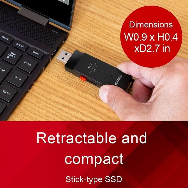 Alt view image 2 of 7 - BUFFALO External SSD 2TB - Up to 600MB/s - USB-C - USB-A - USB 3.2 Gen 2 (Compatible with PS4 / PS5 / Windows/Mac) - External Solid State Drive Stick