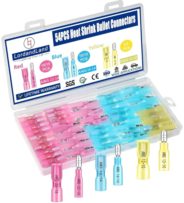 Main image of 54PCS Heat Shrink Bullet Wire Connectors Kit 22-10AWG Waterproof Bullet connectors Heat Shrink Female&Male Connector for Automotive Boat Stereo Industrial Equipment