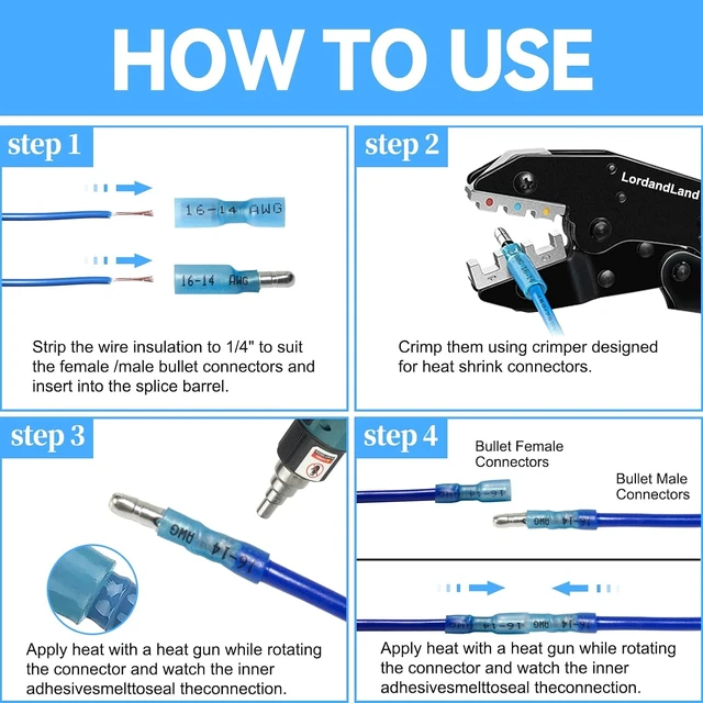 Alt view image 2 of 6 - 54PCS Heat Shrink Bullet Wire Connectors Kit 22-10AWG Waterproof Bullet connectors Heat Shrink Female&Male Connector for Automotive Boat Stereo Industrial Equipment