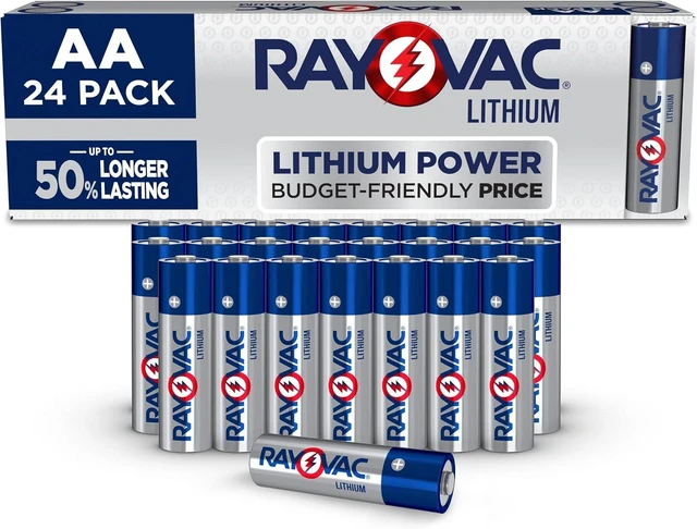 Main image of Rayovac Lithium AA Batteries (24 Pack), Double A Lithium Batteries, Double A Batteries, Long-Lasting Power, for Flashlights, Remote Controls, Electronics, Cameras, Games, Kids Toys, Lanterns