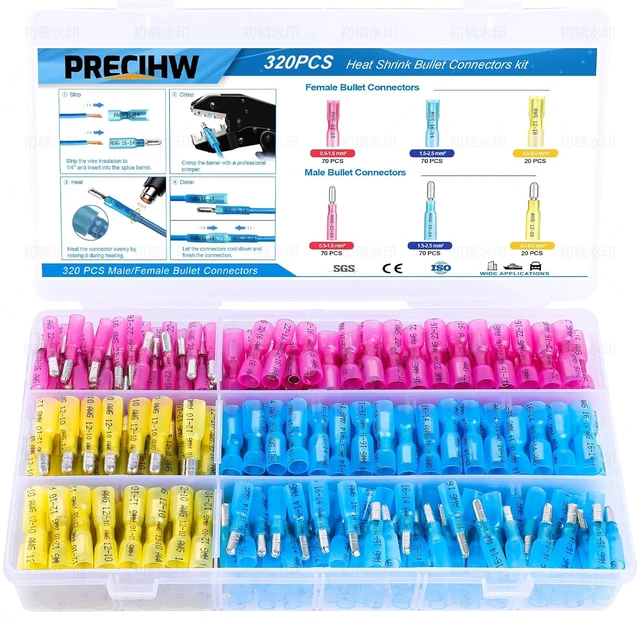 Main image of 320PCS Heat Shrink Bullet Connectors kit, Male & Female Bullet Terminals, Insulated Waterproof Wire Connectors, Marine Grade Electrical Connectors