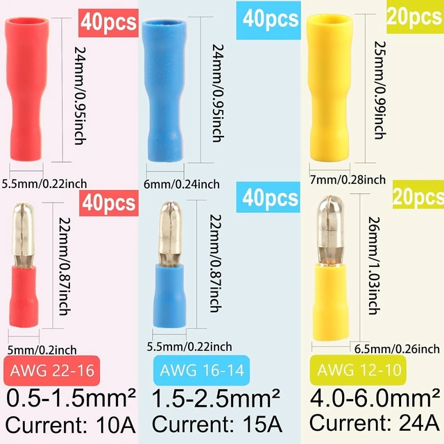 Alt view image 2 of 7 - 200pcs Bullet Connectors Male and Female, Bullet Wire Terminals Crimp Terminal Automotive Electrical Connectors Motorcycle Connector Butt Insulated Waterproof Terminals