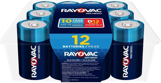 Main image of Rayovac High Energy D Batteries (12 Pack), Alkaline D Cell Batteries, For flashlights, toys, and stereos; d size batteries hold power up to 10 years in storage