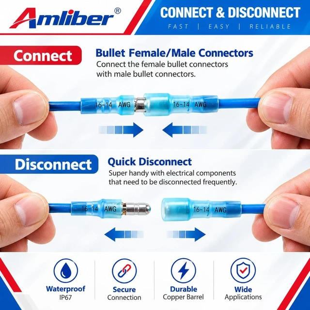 Alt view image 2 of 5 - 320PCS Heat Shrink Bullet Connectors with Wire Crimper, 22-10 AWG Marine-Grade IP67 Waterproof Male Female Bullet Connectors, Ratcheting Crimping Tool, For Automotive, Marine And DIY Wiring