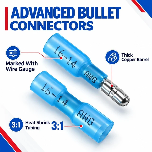 Alt view image 3 of 5 - 320PCS Heat Shrink Bullet Connectors with Wire Crimper, 22-10 AWG Marine-Grade IP67 Waterproof Male Female Bullet Connectors, Ratcheting Crimping Tool, For Automotive, Marine And DIY Wiring