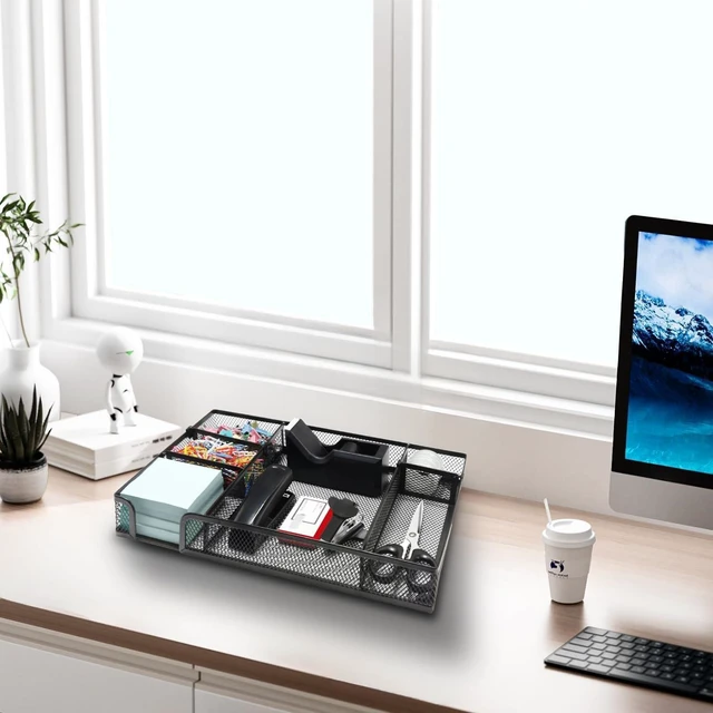 Alt view image 6 of 6 - Black Desk Organizer Set, Office Supplies with Stapler and Tape Dispenser
Includes Desk Drawer Organizer,Tape, Staples, Staple Remover, Paper Clips, Scissors and Sticky Notes for a Neat Workspace