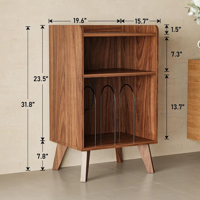 Alt view image 2 of 5 - Record Player Stand, Turntable Stand with Record Storage and Charging Station & USB Ports, Record Player Table with Metal Divider, Record Stand Up to 160 Albums for Living Room, Bedroom Walnut