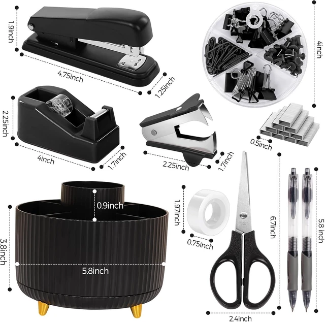 Alt view image 2 of 7 - Black Office Supplies with Pencil Holder,Desk Accessories 11PCS
Office Desk Accessories Included Stapler with Staples, Staple Remover,Tape Dispenser, Binder Paper Clips Kit,Scissor, Pens