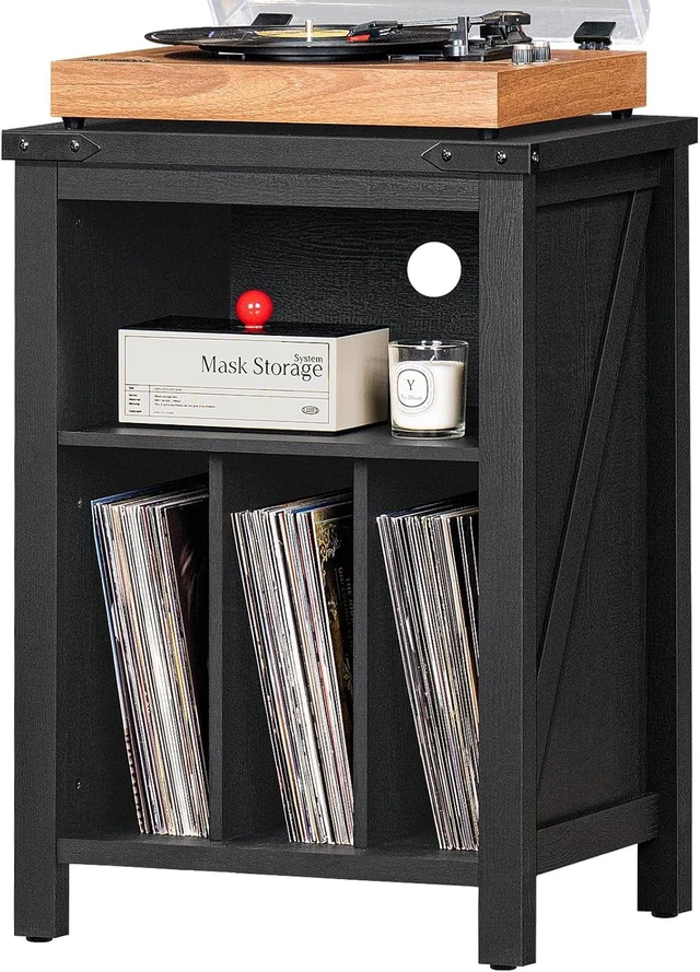 Main image of Record Player Stand with Vinyl Record Storage, Record Player Table Holds up to 160 Albums,Large Wood Turntable Stand Cabinet Dispaly Shelf for Living Room,Bedroom,Office - Black