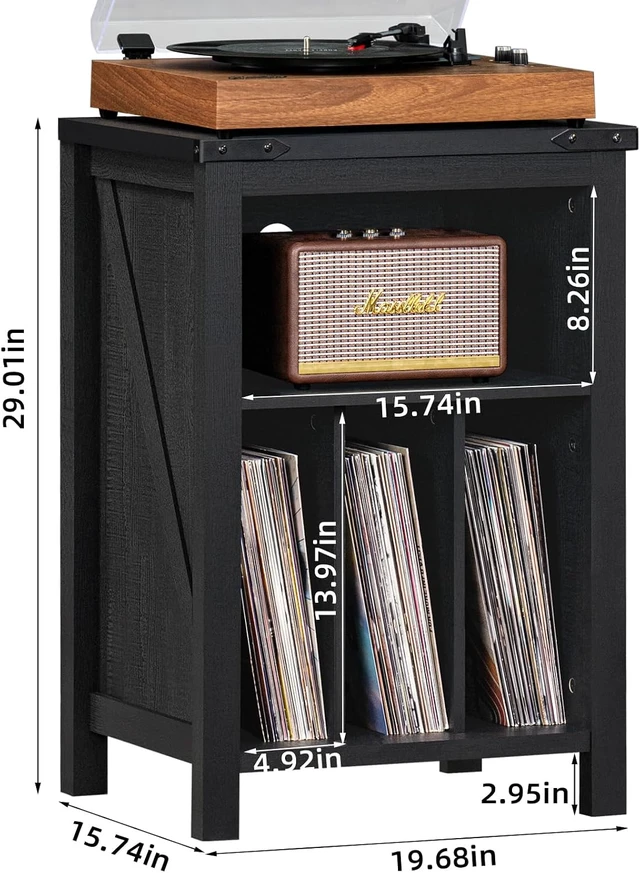 Alt view image 3 of 6 - Record Player Stand with Vinyl Record Storage, Record Player Table Holds up to 160 Albums,Large Wood Turntable Stand Cabinet Dispaly Shelf for Living Room,Bedroom,Office - Black