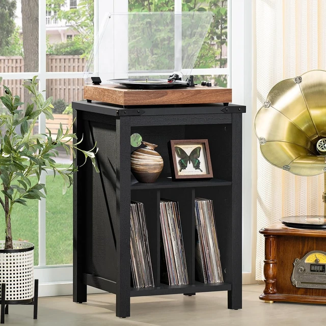 Alt view image 2 of 6 - Record Player Stand with Vinyl Record Storage, Record Player Table Holds up to 160 Albums,Large Wood Turntable Stand Cabinet Dispaly Shelf for Living Room,Bedroom,Office - Black