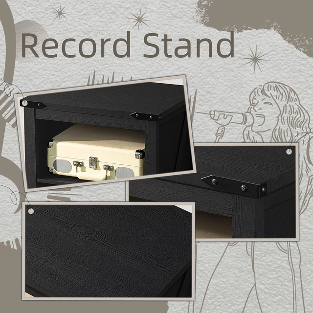 Alt view image 6 of 6 - Record Player Stand with Vinyl Record Storage, Record Player Table Holds up to 160 Albums,Large Wood Turntable Stand Cabinet Dispaly Shelf for Living Room,Bedroom,Office - Black