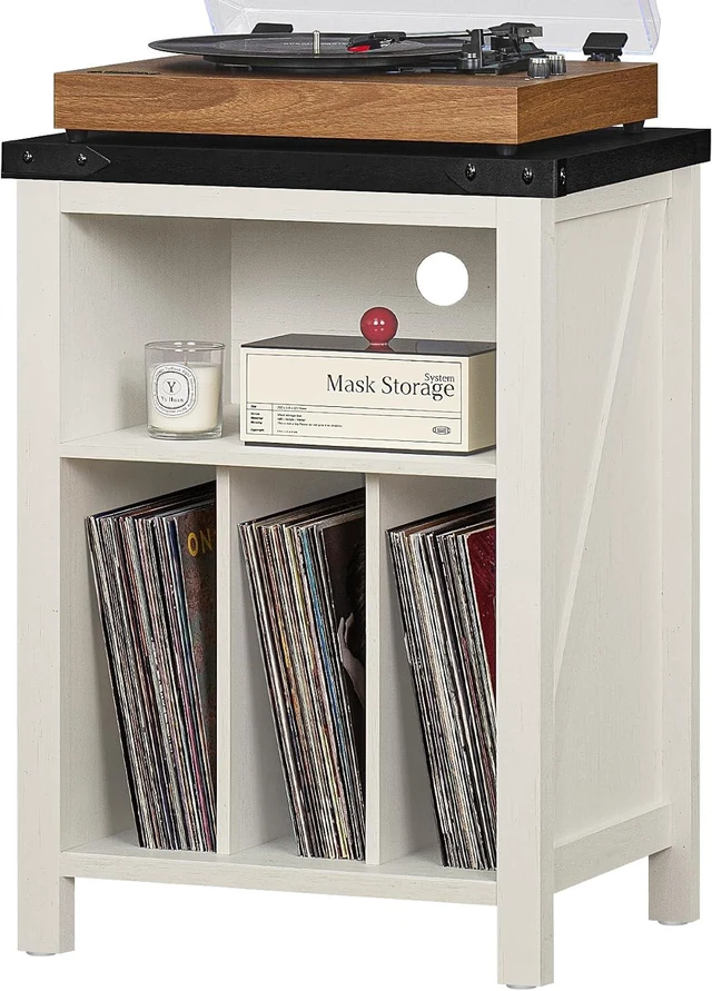 Main image of Record Player Stand with Vinyl Record Storage, Record Player Table Holds up to 160 Albums,Large Wood Turntable Stand Cabinet Dispaly Shelf for Living Room,Bedroom,Office - White