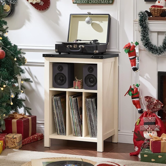 Alt view image 4 of 5 - Record Player Stand with Vinyl Record Storage, Record Player Table Holds up to 160 Albums,Large Wood Turntable Stand Cabinet Dispaly Shelf for Living Room,Bedroom,Office - White
