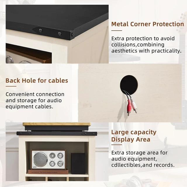 Alt view image 3 of 5 - Record Player Stand with Vinyl Record Storage, Record Player Table Holds up to 160 Albums,Large Wood Turntable Stand Cabinet Dispaly Shelf for Living Room,Bedroom,Office - White