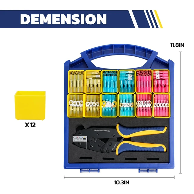 Alt view image 5 of 7 - 320PCS Heat Shrink Wire Connectors Set, 9" Wire Crimper Full-Cycle Ratchet, Adhesive-Lined Sleeves, 15 Sizes, Clear Lid, Removable Bins, Automotive Wiring
