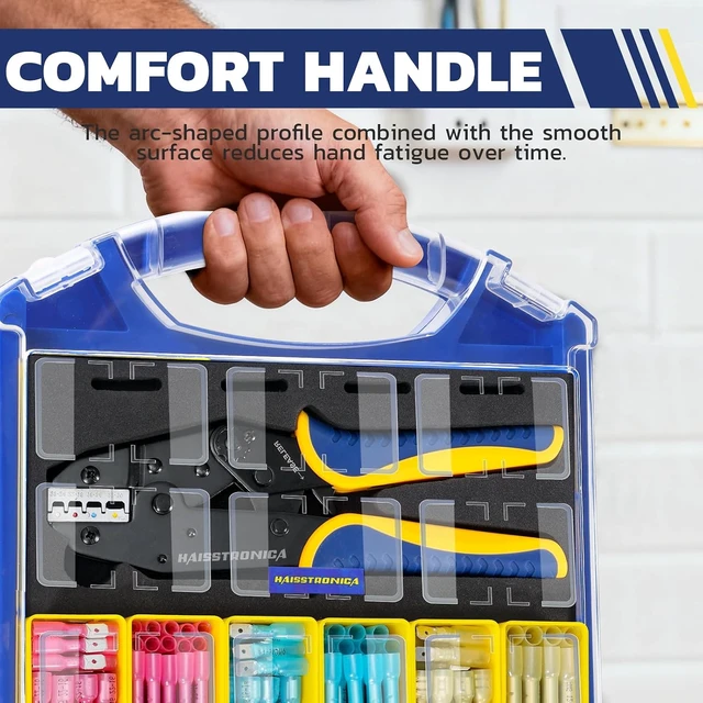 Alt view image 2 of 7 - 320PCS Heat Shrink Wire Connectors Set, 9" Wire Crimper Full-Cycle Ratchet, Adhesive-Lined Sleeves, 15 Sizes, Clear Lid, Removable Bins, Automotive Wiring