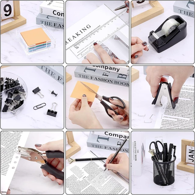 Alt view image 5 of 7 - 17 IN 1 Office Desk Organizer Set for Back to School Supplies Accessories
3 Office Desk Storage Organization, 4 Pens, Stapler, Staples & Remover, Tape & Dispenser, Scissors, Ruler, Clips, Hole Punch