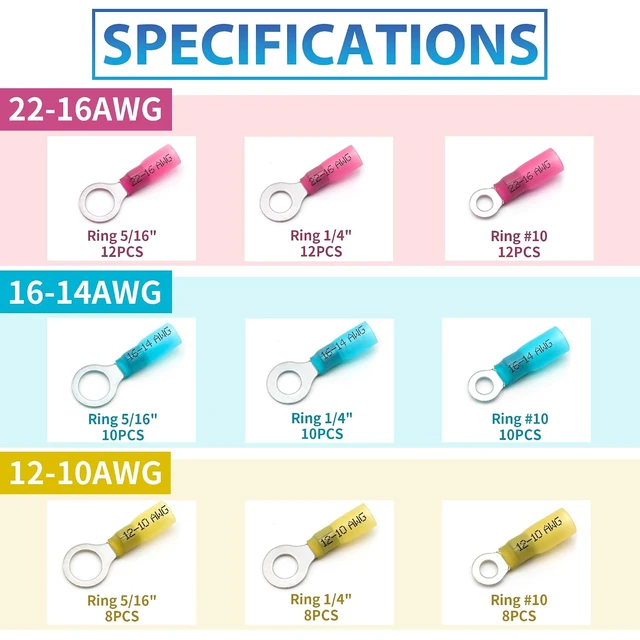 Alt view image 4 of 6 - 90Pcs Heat Shrink Wire Connectors Electrical Kit -Marine Automotive Wiring Crimp Terminals Assortment, Waterproof Ring Electrical Butt Connector