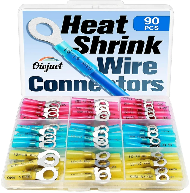 Main image of 90Pcs Heat Shrink Wire Connectors Electrical Kit -Marine Automotive Wiring Crimp Terminals Assortment, Waterproof Ring Electrical Butt Connector