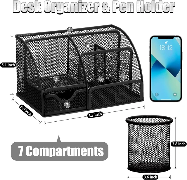 Alt view image 2 of 7 - 13-in-1 Office Desk Organizer Set for Back to School Supplies Accessories
Organizer Set with Stapler and Tape Dispenser, Pen Holder, Scissors, Ruler, Hole Punch, 2 Pens & More Desk Supplies