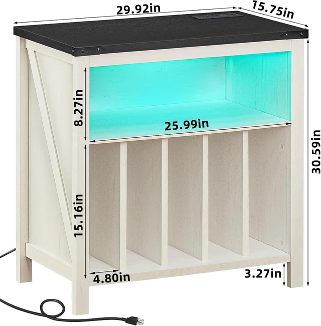 Alt view image 2 of 4 - Large Record Player Stand with Charging Station & LED Lights, Vinyl Records Storage Holder Cabinet Holds up to 230 Albums, Turntable Stand for Music Room, Bedroom, Living Room, Office (White)