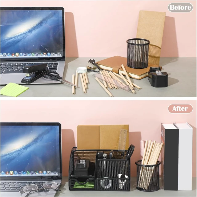 Alt view image 6 of 7 - Black Desk Organizer and Accessories, Black Desk Asccessories Office Supply Kit Include Mesh Desktop Organizer Stapler 1000 Staples Tape Dispenser Pen Holder Staple Remover Clips Ruler Scissors