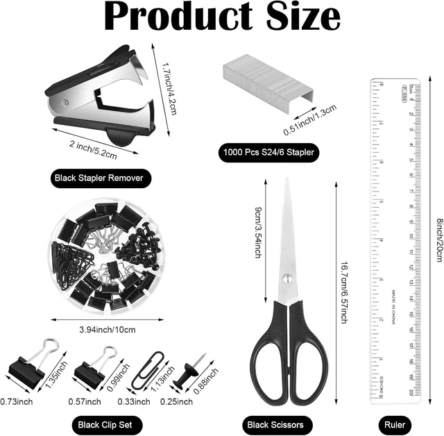 Alt view image 3 of 7 - Black Desk Organizer and Accessories, Black Desk Asccessories Office Supply Kit Include Mesh Desktop Organizer Stapler 1000 Staples Tape Dispenser Pen Holder Staple Remover Clips Ruler Scissors